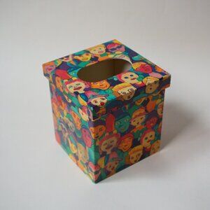 Vintage 1990s F.R. Industries Colorful People Tissue Box Cover Plastic